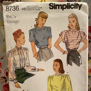 Simplicity Vintage 1940s Sewing Pattern 8736